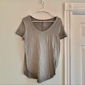 Grey V-neck Tee with Burgundy Stitching